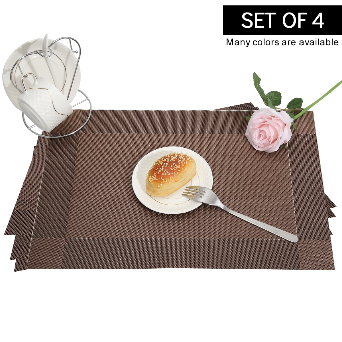 15 in Round Woven Vinyl Placemats Set of 4, Modern Non-Slip