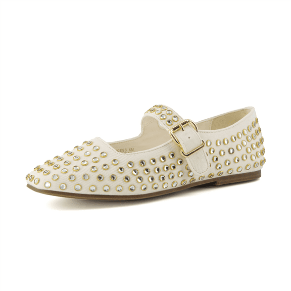 Cushionaire Women’s Princess Studded Mary Jane Flats – Elegant Buckle Strap Shoes with Memory Foam, Wide Widths Available