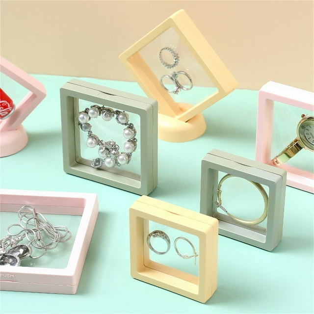 Becaristey Transparent PE Film Boîte à Bijoux Collier Boîtes de Rangement Organisateur Protéger Multifonctions Présentation Vitrine L Jaune 1Set