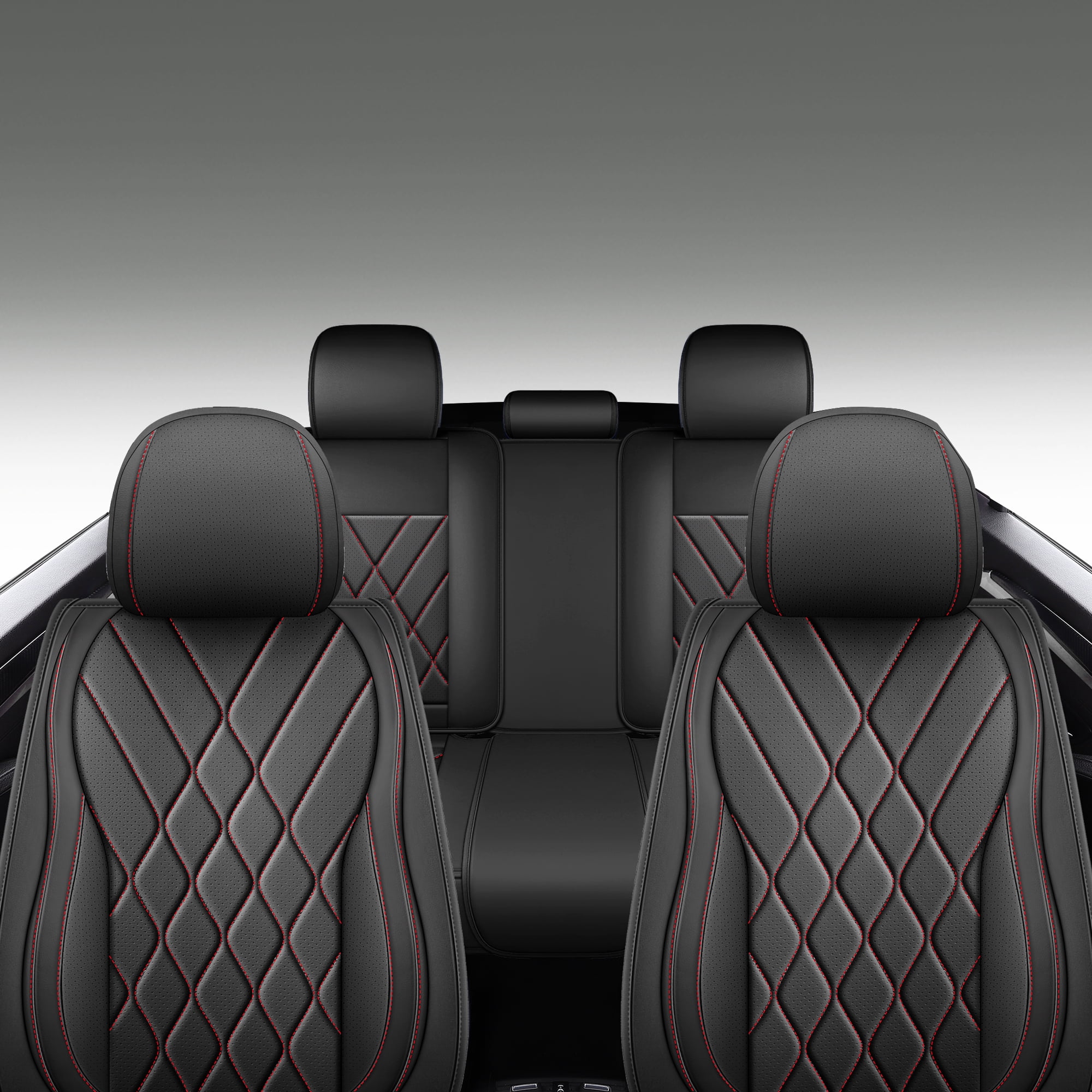 LINGVIDO Premium Leather 2 Seats Car Seat Cover For SUV Sedan Universal Fit Seat Cushion Durable Breathable Black Red Seat Covers for Car