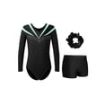 thumbnail image 5 of Aislor Kids Girls Long Sleeve Sparkle Gymnastics Leotard and Shorts Hair Scrunchies Ballet Dance Light Green 6, 5 of 7