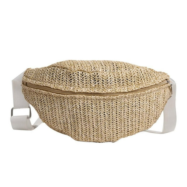 Grand Sac de Poitrine en Paille Tressée à Larges Épaules Mode Décontractée Grande Capacité Demi-Lune Sac Bandoulière pour Femmes Été