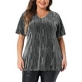 thumbnail image 1 of Blusas de mujer de tallas grandes Agnes Orinda, camiseta de manga corta con escote en V metálico, tops para fiesta 1X plateado, 1 of 6