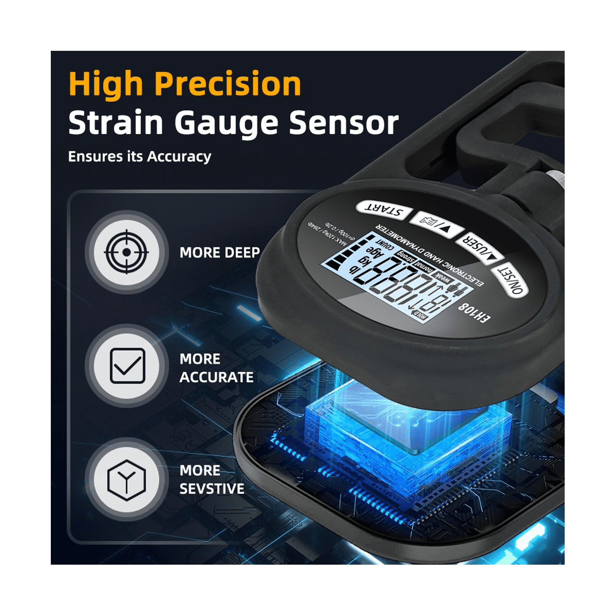 Dinamometro Digitale Per Forza Di Presa 120kg | Display LED, Ricarica USB, Per Allenamento