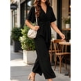 thumbnail image 5 of Summer V-neck Womens Wide Leg Jumpsuits Short Sleeve Tie Knot Front Long Romper, 5 of 7