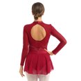thumbnail image 4 of ZDHoor Womens Long Sleeve Skirted Leotard Dresses Figure Skating Gymastics Ballet Dance Costume Burgundy-A M, 4 of 7