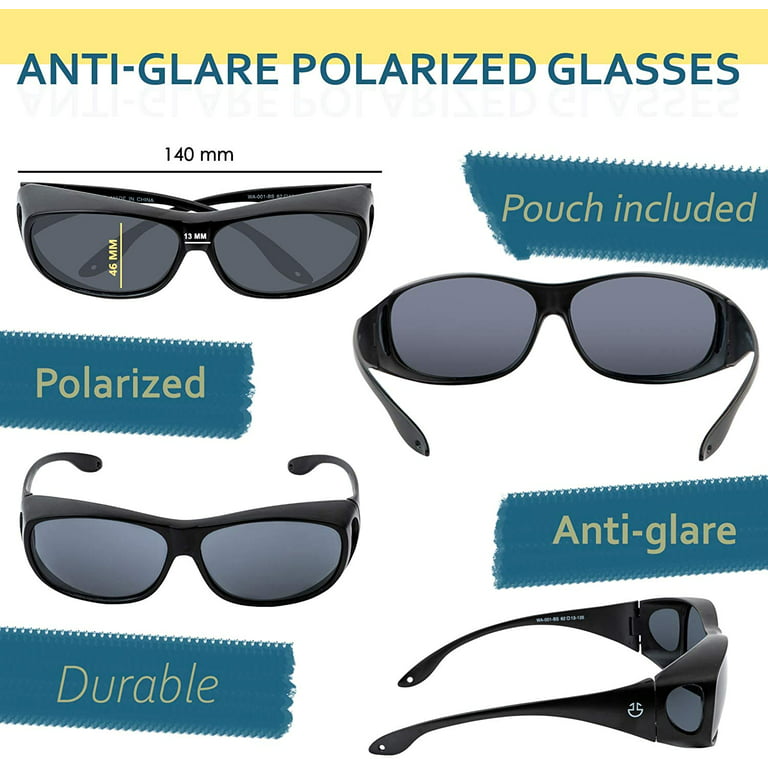 Fit Over Day / Night Driving Glasses Wraparound Sunglasses for Men, Women -  Anti Glare Polarized Wraparounds