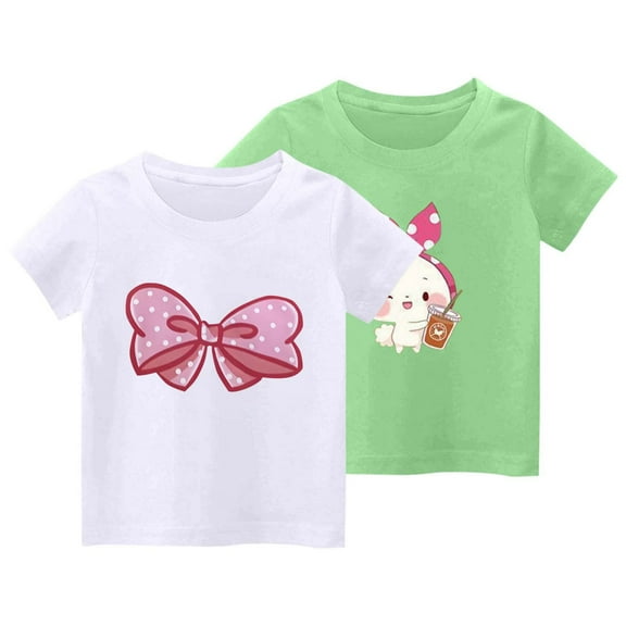 Eltusu Girls Cotton T-Shirts, Short Sleeve Pullover Breathable Two Pieces Summer Tops Green Size 2-3 T