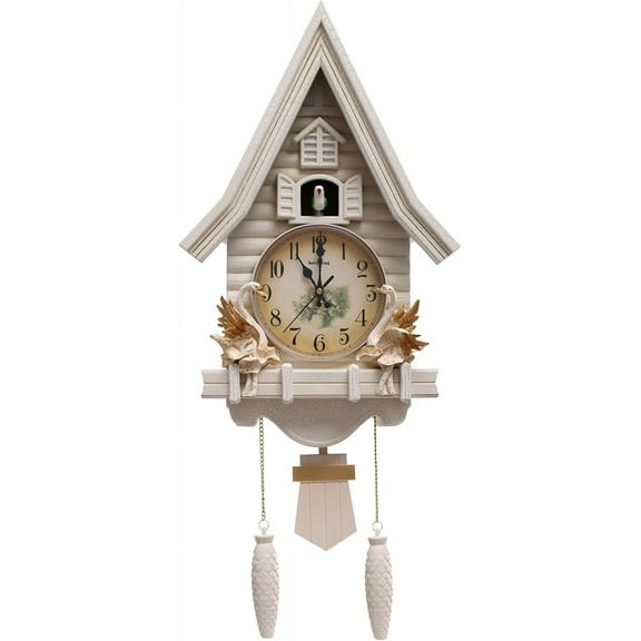 Vintage Cuckoo Wall Clock Chiming Silent Wall Clock, Adjustable Volume, Bird Clock Home Decor Christmas Clock Gifts, White