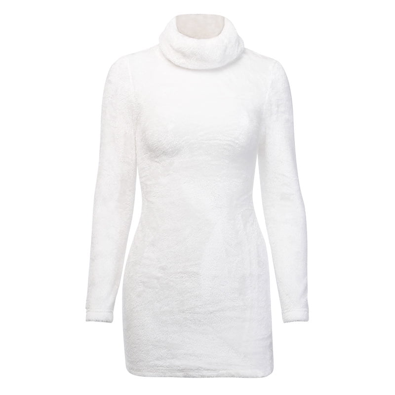 Wisremt Women Winter Dresses Long Sleeve Turtleneck Fluffy Plush