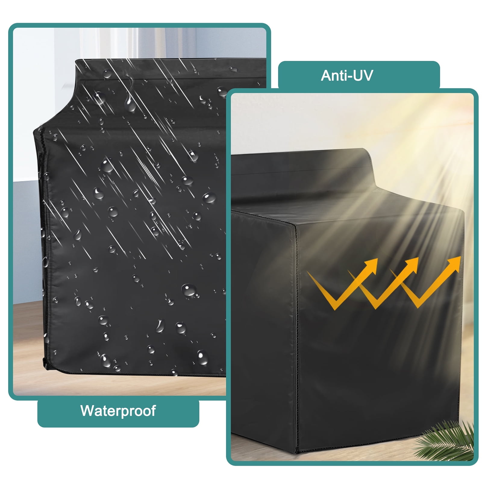 DICEEVIL 2 Pcs Washing Machine Cover, Zipper Design Wash Machine Cover, Waterproof Dust-proof Moderately Sunscreen Fit for Front Load Washer Dryer, All Weather Protection