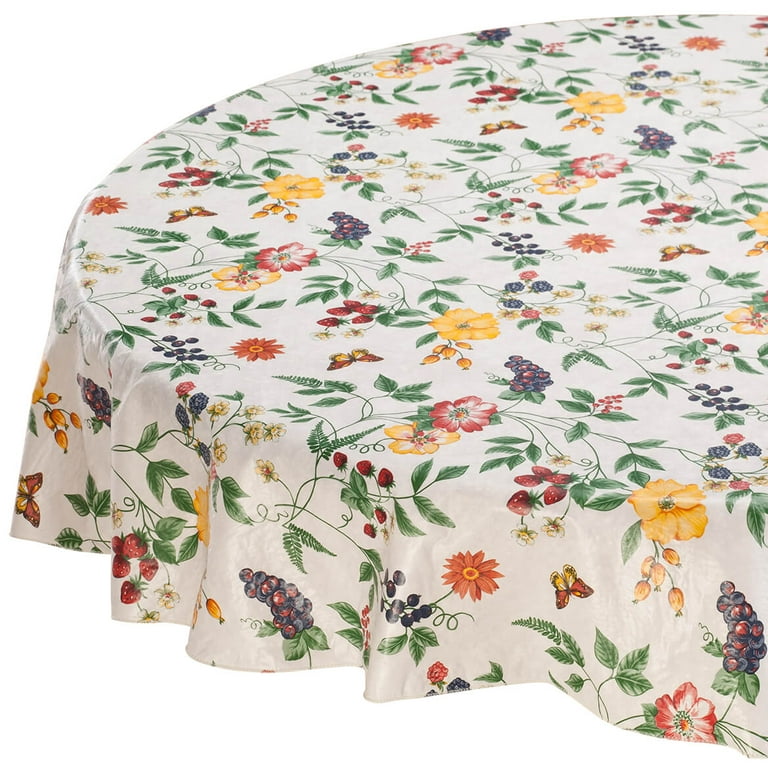 Enchanted Garden 100 Vinyl Tablecloth, Oilcloth Tablecloth Round 70