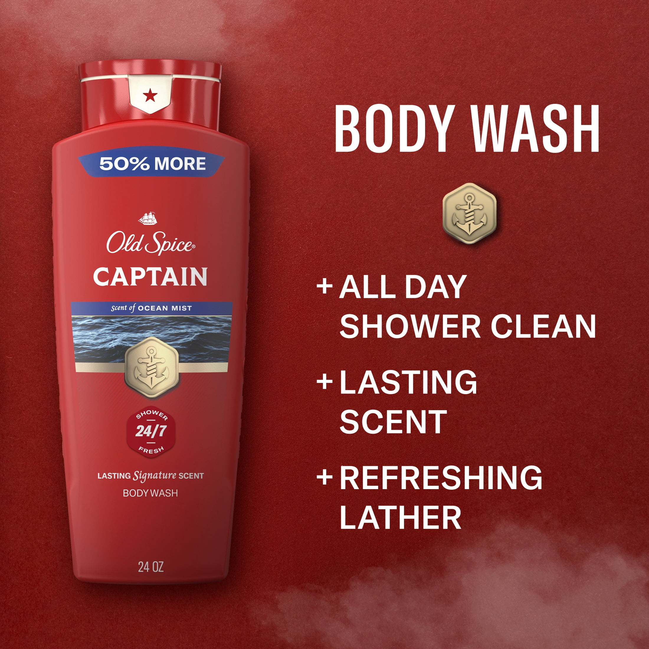 (4 pack) Old Spice Body Wash for Men, Captain Bergamot, 24/7 Shower Fresh, 24 fl oz