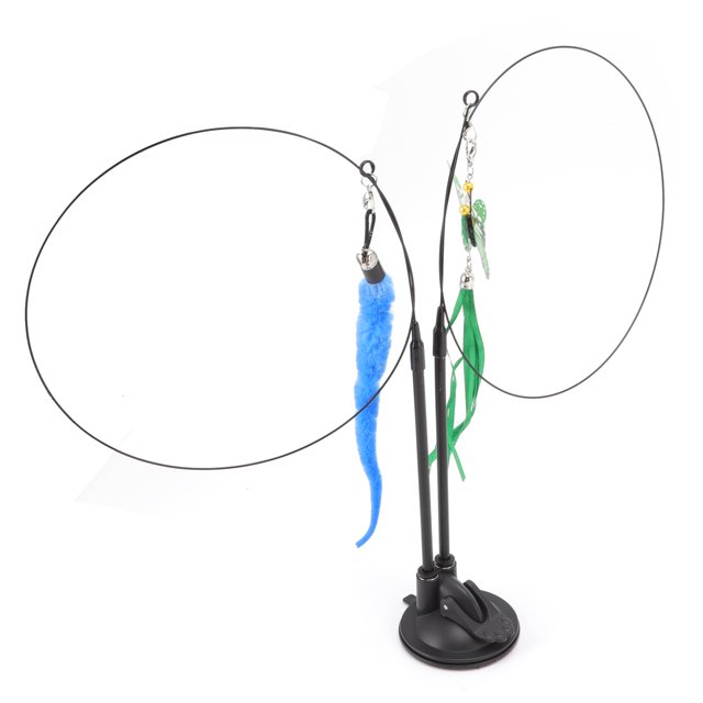 Cat Feather Toys, Interactive Removable Steel Wire Feather Cat Toys with Suction Cup, Interchangeable Cat Wand Refills Replacement with Mouse, Flying Fish,