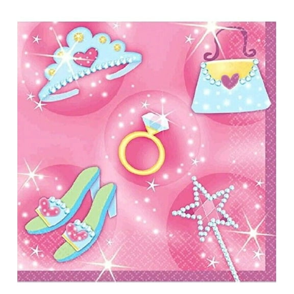 Sparkling Princess Pink Fancy Girls Kids Birthday Party Paper Beverage 16Napkins