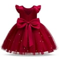 thumbnail image 5 of Huowey Girls Tutu Sequins Dress Ruffle Sleeve Solid Color Glitter High Waist Tulle Long Dresses Party Formal Elegant Wedding Birthday Gowns,Red,6-7 Years, 5 of 6