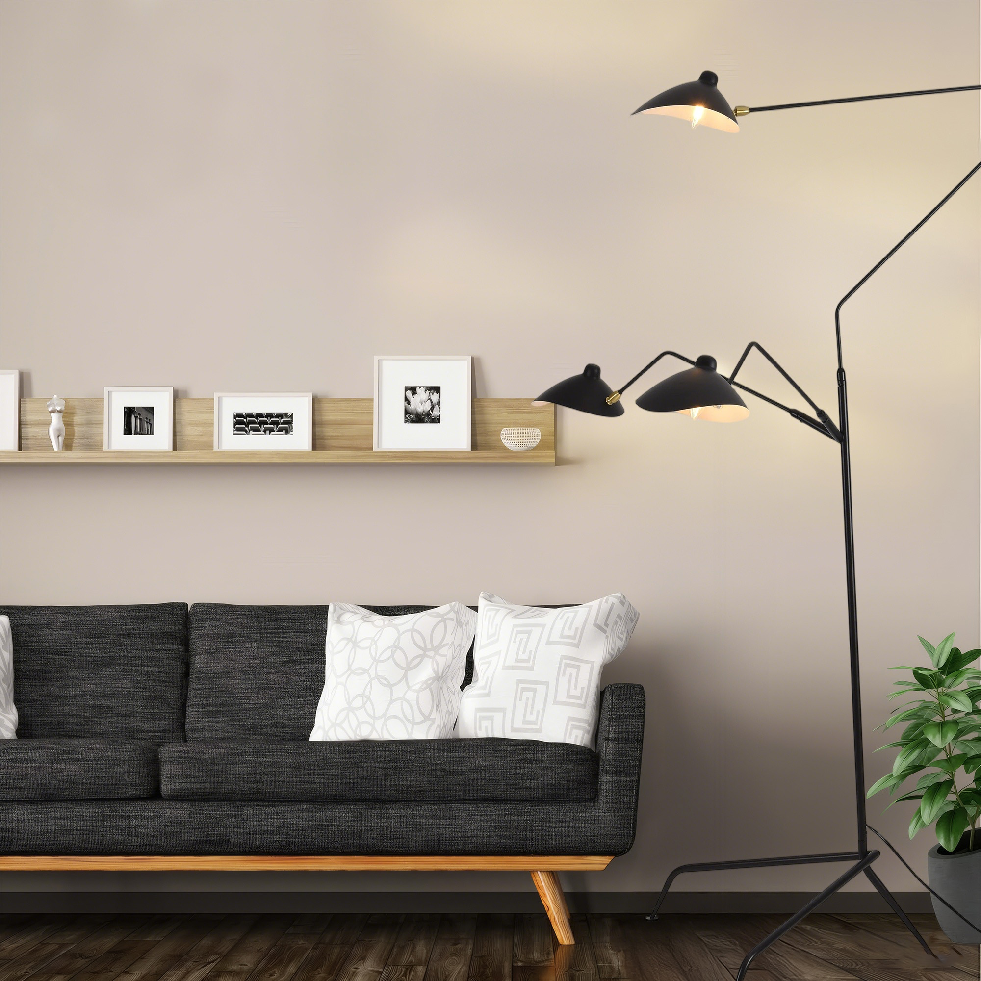 Modern Black 3-Light Tall Floor Lamp, Mid-Century Adjustable Standing Lamp, Spider Arm Floor Lamp with 360° Swing Arm, Tall Lamp for Reading,Bedroom