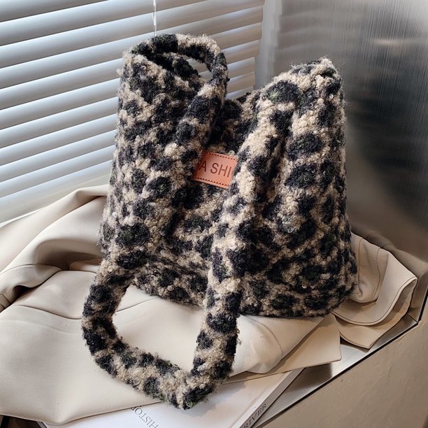 Bolso Borroso Damas Piel Falsa Hombro Esponjoso Mujeres Pelillo Leopardo para Otoño E Invierno
