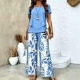 thumbnail image 2 of Guluxicc 2 Piece Women's Outfit Sets Crew Neck Short Sleeve Double Layer Hem Top Leaf Print Wide Leg Pants, 2 of 7