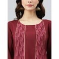 thumbnail image 5 of Janasya Indian Round Neck 3/4 Sleeve Geometric Print Wine Poly Crepe Kurta For Women, 5 of 5