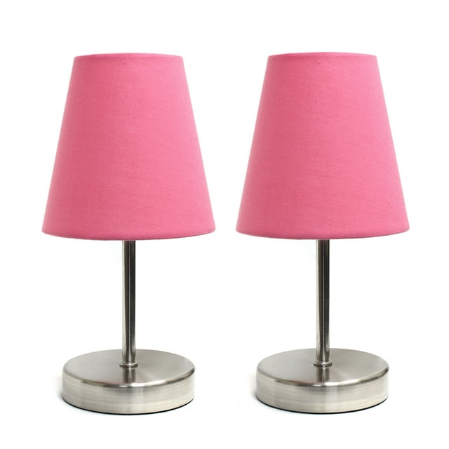 Simple Designs Lampe de Table Mini Basique Nickel Sable avec Abat-Jour en Tissu Ensemble de 2