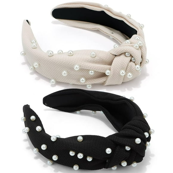 Diademas anudadas con perlas Atoden: 2 piezas de accesorios para el cabello adornados con cuentas negras, regalo para mujeres