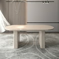 thumbnail image 4 of Extendable Oval Dining Table for 4 to 8 People with Wooden Strip Base, Travertine Inspired Finish for Family Kitchen and Living Room, 4 of 9