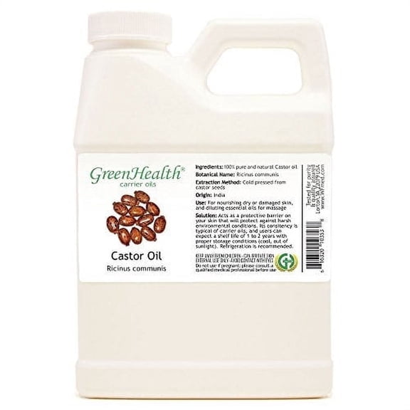 GreenHealth Castor Oil 16 fl oz (473 ml) – 100% Pure Carrier Oil in Plastic Jug with Cap