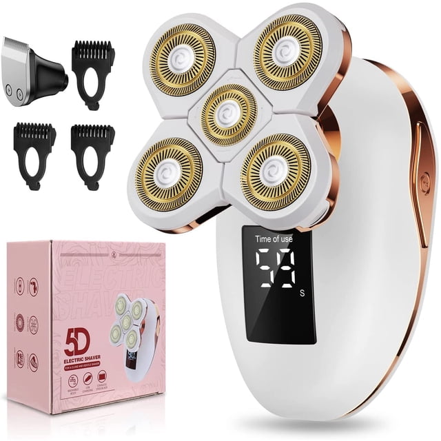 Maquinillas de afeitar eléctricas 2 en 1 para mujeres, maquinilla de afeitar y cortadora de pelo 5D húmeda/seca con adaptador USB y cable de carga, afeitadora rotativa recargable 5D con batería de ion