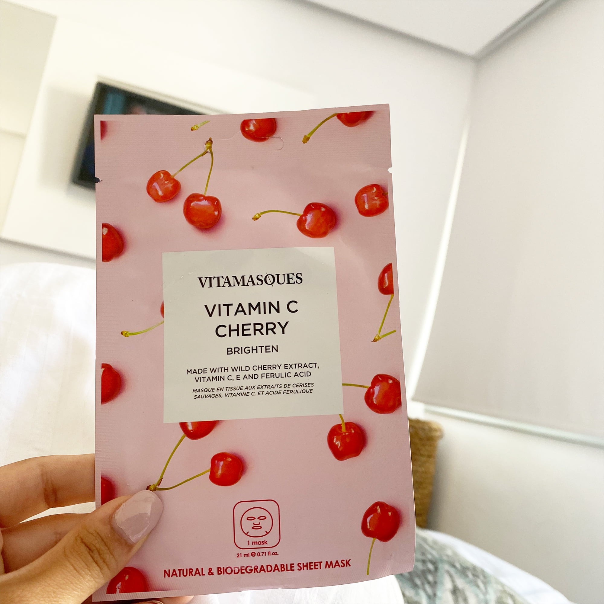 Vitamasques Biodegradable Vitamin C & Cherry Mask, Brighten, One Sheet Mask