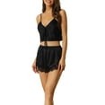 thumbnail image 4 of INSPIRE CHIC Women's Satin Sleepwear 2 Piece Sleeveless Top with Shorts Ice Silky Pajama Sets M Black, 4 of 5