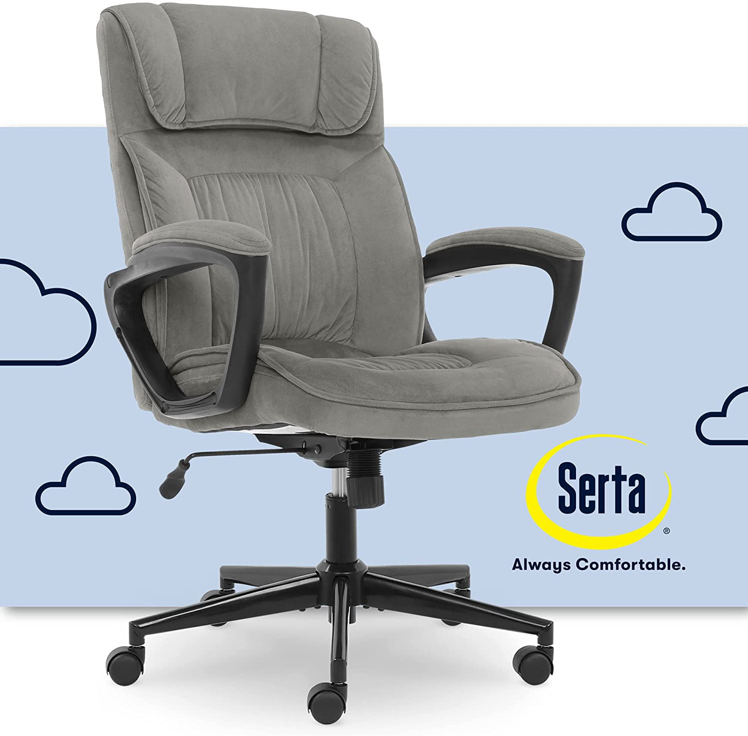 Serta Executive Office Chair Ergonomic Computer Upholstered Layered Body  Pillows, Contoured Lumbar Zone, Base, Fabric, Black/Grey - Walmart.com