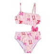 thumbnail image 3 of Xijirk Girls Two Piece Swimsuit Summer Beachwear with Side Cutouts 3D Bow Asymmetric Shoulder Striped Bow Print Swimwear for Pool Beach,4-5 Years,Z03 Red, 3 of 8