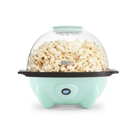 dash 4.5qt stirring electric popcorn maker with lid for serving bowl & convenient storage, 18 cups, aqua