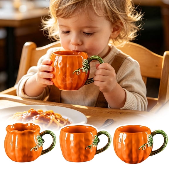 Harvests Season Ceramic Mug, Pumpkin Drink Cup with Glossy Body and Green Vine Handle for Coffee and Tea Moments Pumpkin Ceramic Mug Coffee Fall Autumn Cup Halloween Thanksgiving Cocoa Cider Drink