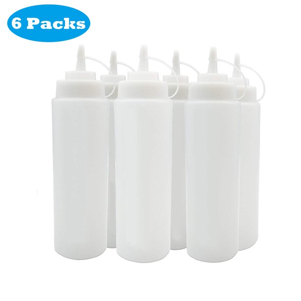 6pack Plastic Squeeze Condiment Bottles for Mustard Dressing Ketchup