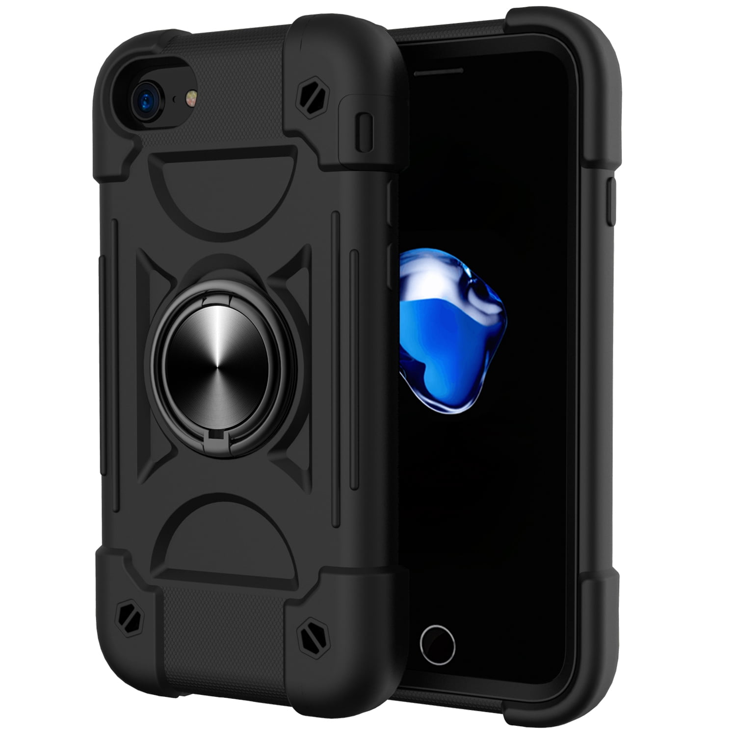 Case for iPhone SE3/SE2/7/8 4.7", Heavy-Duty Military Grade Rugged Case with Ring Stand for iPhone SE 2022 / SE 2022 / iPhone 8 / iPhone 7,Black