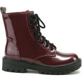 thumbnail image 1 of Soda Women Combat Army Military Motorcycle Riding Platform Lug Boots Side Zipper FIRM-S Vino Wine Burgundy Patent 7.5, 1 of 4