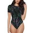 thumbnail image 2 of Uemuo Lavender Flowers Pattern Women's One Piece Short Sleeve Swimsuit Rash Guard Surfing Modest Quick-drying Swimsuit Beach Essentials-X-Large, 2 of 9