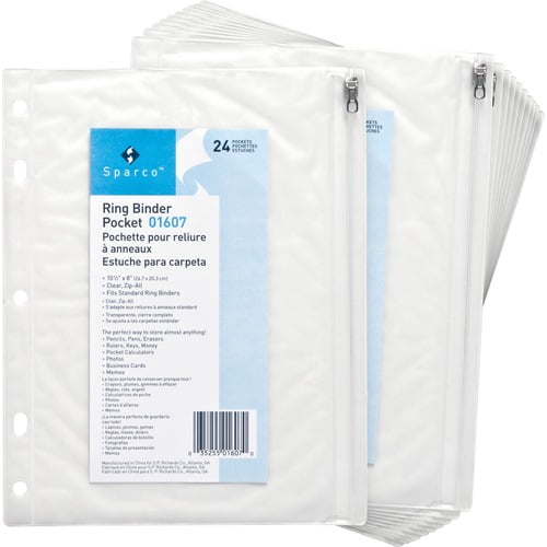 Business Source Punched Economy Binder Pocket - 10" Height x 8" Width - 7 x Holes - Ring Binder - Clear - Plastic - 24 / Box | Bundle of 10 Boxes