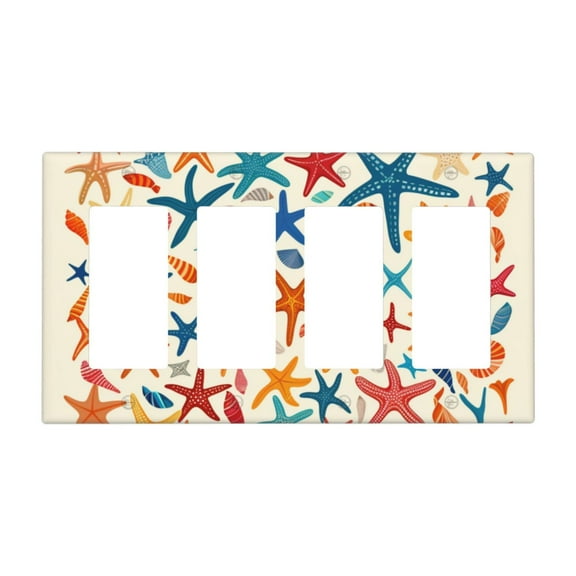 Starfish Shells Switch Cover Decorative Wall Plate / 4-Gang 4-Decor / Standard Size 4.5x8 in