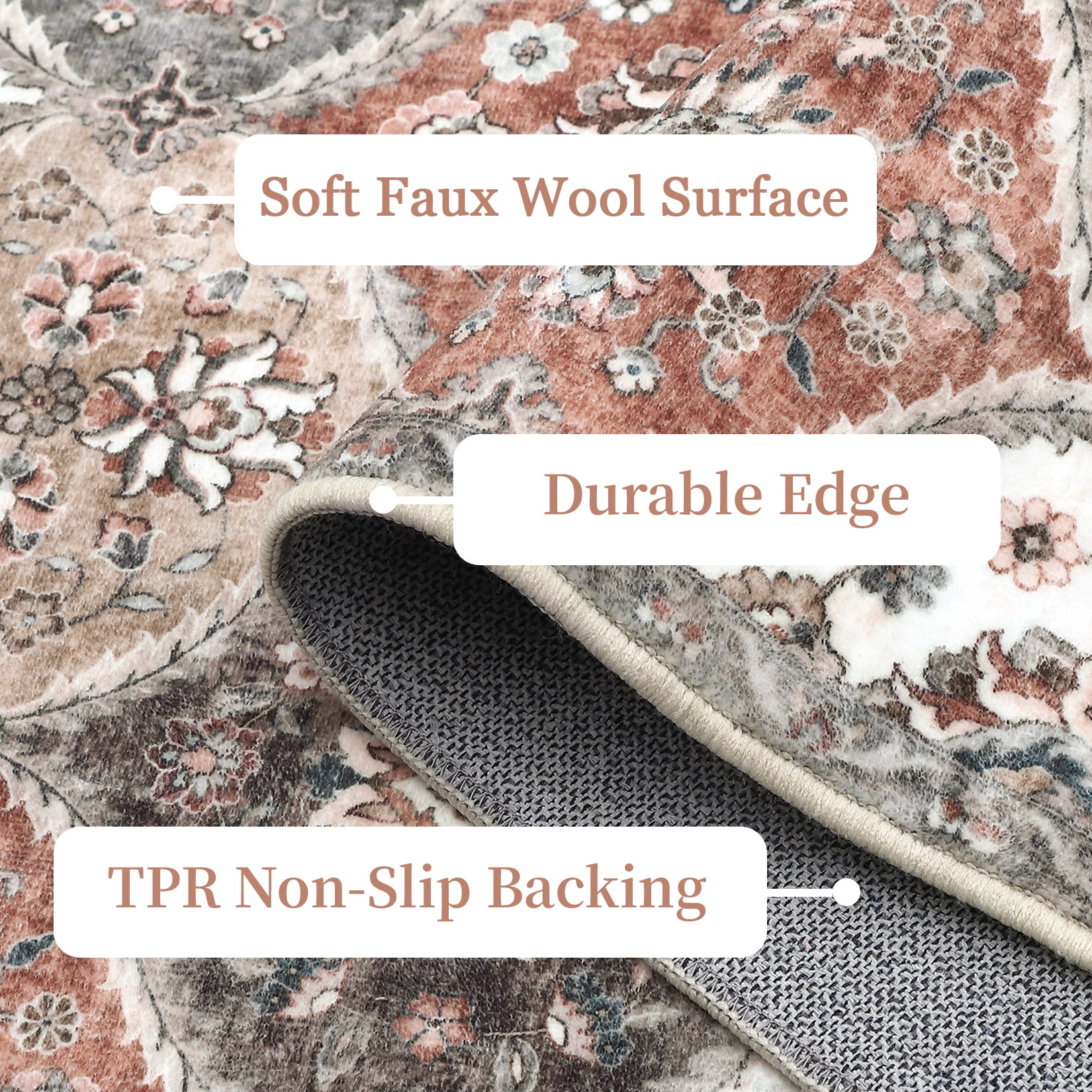 HOMERRY Indoor Washable 4' x 6' Area Rug Moroccan Trellis Floral Rug for Living Room Non-Slip Floor Carpet for Bedroom, Pink/Gray