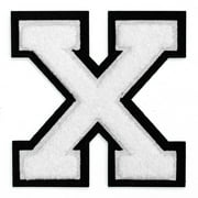 Chenille Stitch Varsity Iron-On Patch by pc, 4-1/2", White/Black, TR-11648 (Letter X)