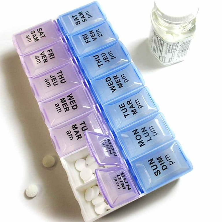 1pc Vitamin Pill Organizer Box/ Weekly/ Am Pm/ Blue White Purple