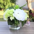 thumbnail image 4 of Enova Home Artificial Flowers Mixed Silk Cream Green Peony and Hydrangea Fake Flowers Arrangement in Cylinder Glass Vase with Faux Water for Home Office Wedding Decoration, 4 of 6