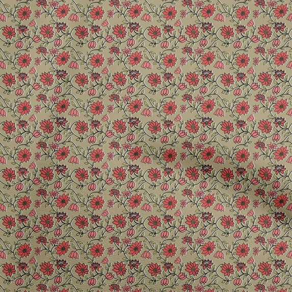 oneOone Georgette Viscose Red Fabric Asian Floral Block Craft Projects Decor Fabric Printed By The Yard 42 Inch Wide