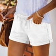 thumbnail image 2 of YHAJDS High Waisted Shorts Women Solid Color Tencel Linen Straight Leg Folded Hem With Pockets Weekend Wear, 2 of 8