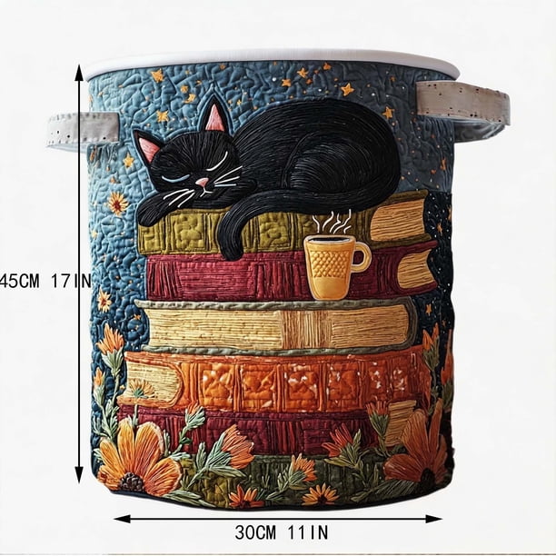 Embroidered Quilted Laundry Basket With Handles Foldable Polyester Storage Bucket Reinforced Handle Large Capacity For Clothes Towels Home Bathroom Bedroom Organizer