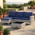 thumbnail image 4 of LAZZO 5-Piece Outdoor Conversation Set, Wicker Patio Furniture Set with Cushions and Coffee Table, Blue, 4 of 11