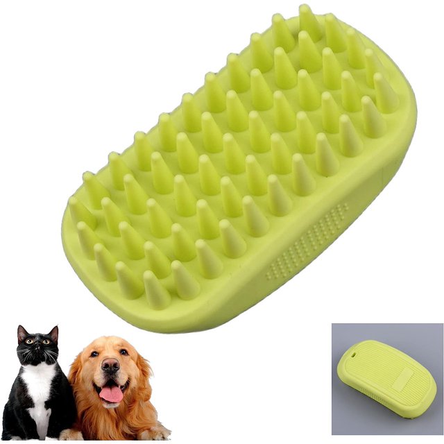 Cepillo de baño para perros, cepillo de baño para ducha de mascotas, cepillo de champú de silicona para mascotas para cachorros de pelo largo y corto, lavado y aseo (Verde)